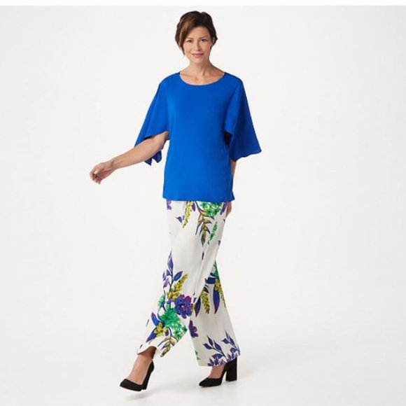 Dennis Basso Printed Luxe Crepe Wide-Leg Pants - Picture 3 of 4